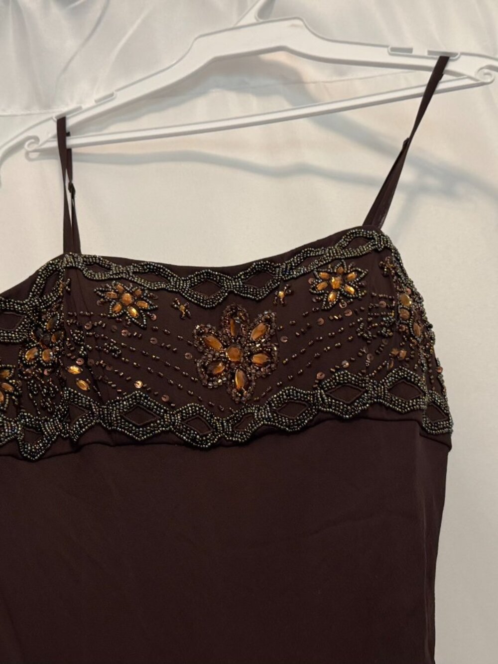 Sue Wong Dress Y2K Sexy Beaded 45 Flapper Coffee Brown Chocolate Midi SILK New - Picture 4 of 16